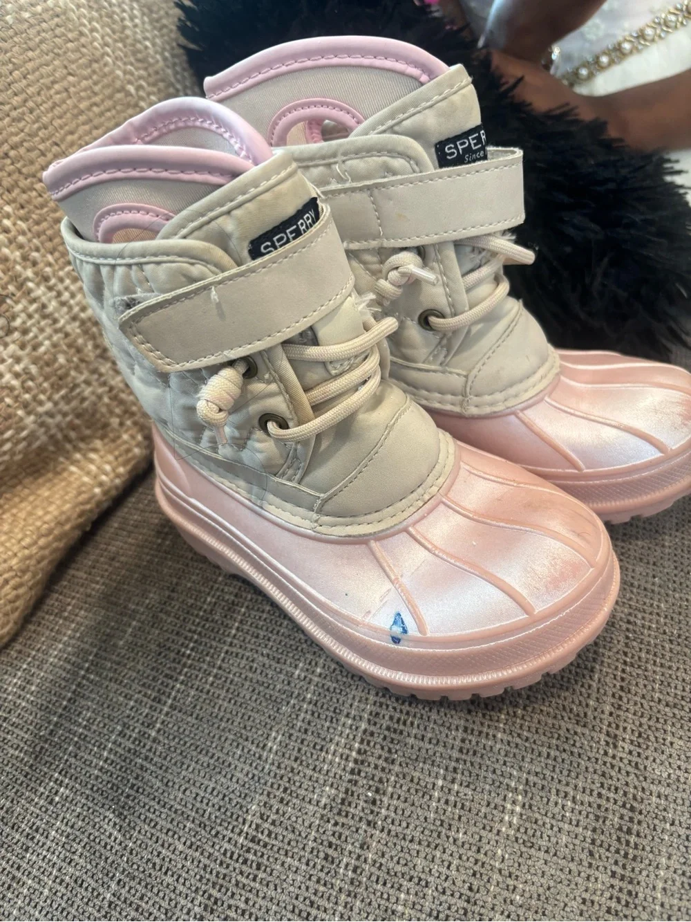 Sperry Kids Pink and Cream Waterproof Duck Boots